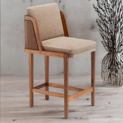 Modern Rattan Solid Wood Bar Stool With Fabric