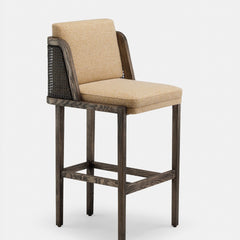 Modern Rattan Solid Wood Bar Stool With Fabric