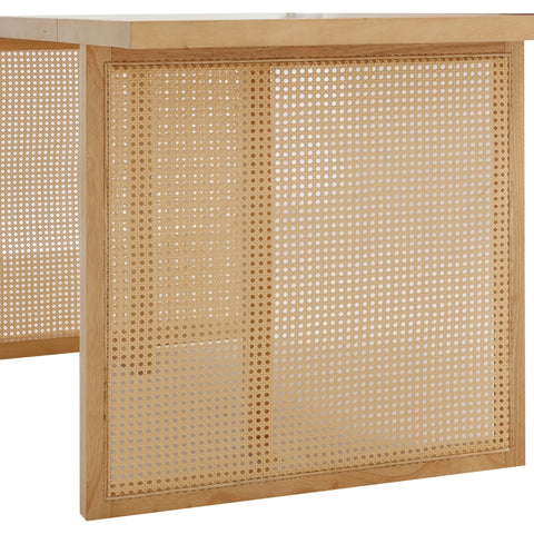 Berlin Rattan Solid Wood Dining Table Set Leather Chairs