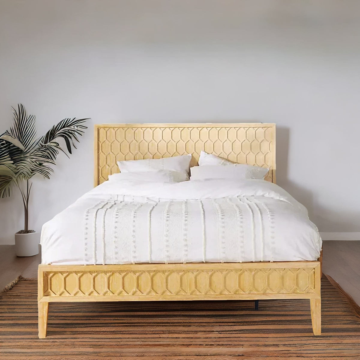 Antalya Modern Hand Carved Wooden Bed- All Sizes