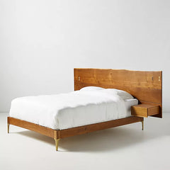 Live Edge Solid Wood Bed with Attached Nightstands - All Sizes