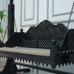 Modern Mango Solid Wood Black Finish 2 Seater Swing Chair