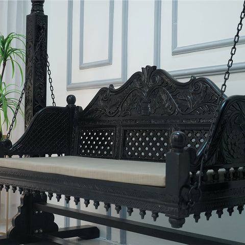 Modern Mango Solid Wood Black Finish 2 Seater Swing Chair