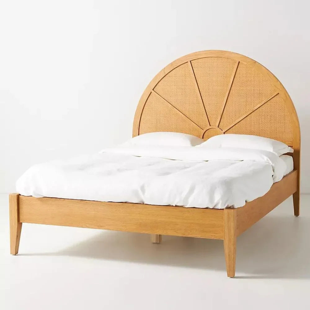 Luxury Solid Wood Bed With Arch Rattan Headboard - All Sizes