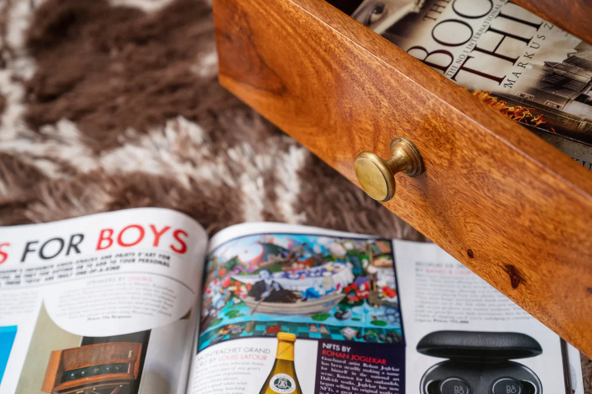 Modern Solid Mango Wooden Nightstand Bedside Table