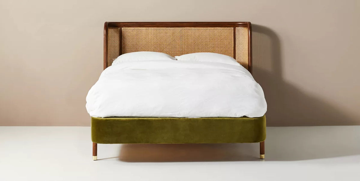 Berlin Rattan Solid Wood Bed With Cane and Upholstery – All Sizes