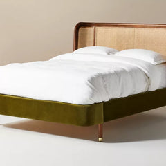 Berlin Rattan Solid Wood Bed With Cane and Upholstery – All Sizes