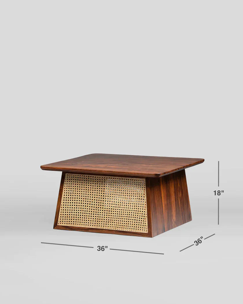 Classic Rattan Sheesham Solid Wood Walnut Finish Coffee Table