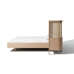 Rio Classic Solid Wood Rattan Bed With Attached Side Table In Natural Finish -All sizes