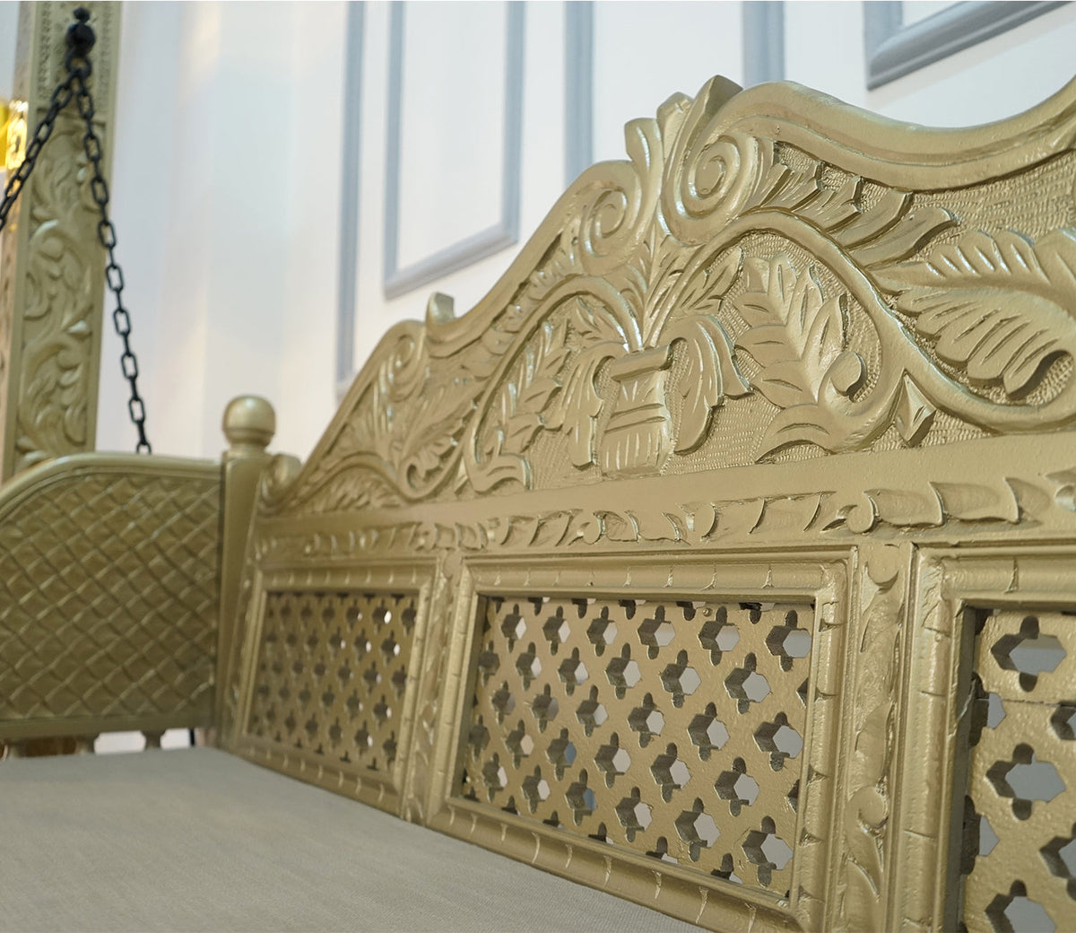 Modern Mango Solid Wood Gold Finish 2 Seater Swing Chair