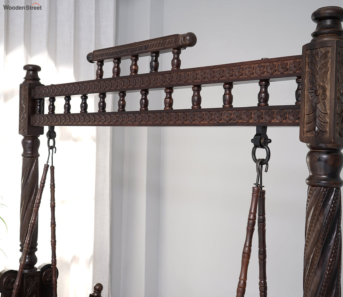 Classic  Solid Wood Walnut finish 2 Seater Swing Chair