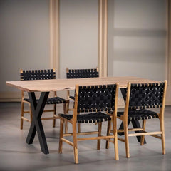 Classic Solid Wood Dining Table Set Leather Chairs – 4 Seater, 6 Seater – All Sizes