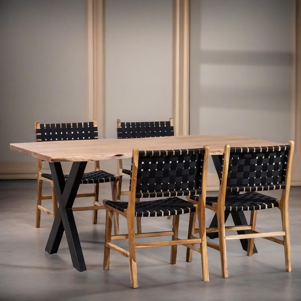 Classic Solid Wood Dining Table Set Leather Chairs – 4 Seater, 6 Seater – All Sizes