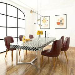 Bone Inlay Black And White 8 Seater Dining Table With Iron Base