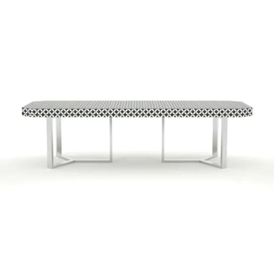 Bone Inlay Black And White 8 Seater Dining Table With Iron Base