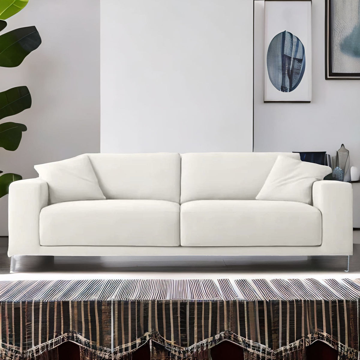 Modern 3 Seater Fabric Sofa - Off-White Finish