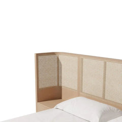 Rio Classic Solid Wood Rattan Bed With Attached Side Table In Natural Finish -All sizes