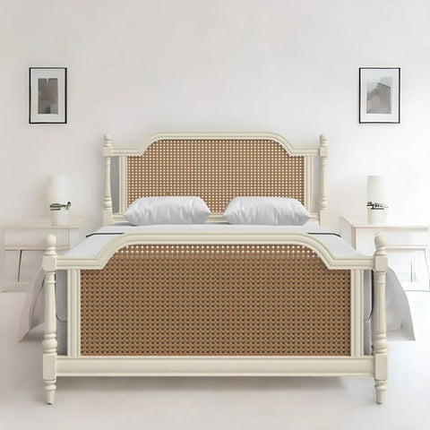 Ambre French Solid Wood Rattan Cane Bed- All Sizes