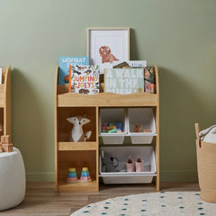 Natural Solid Kids Bookshelf And Organizer