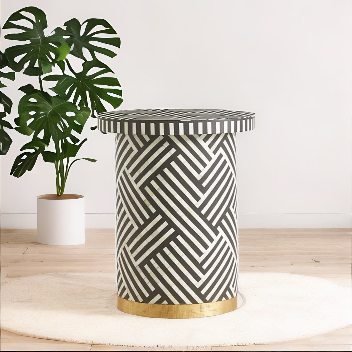 Bone Inlay Side Table - Geometric pattern