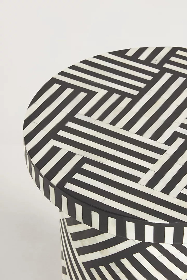 Bone Inlay Side Table - Geometric pattern