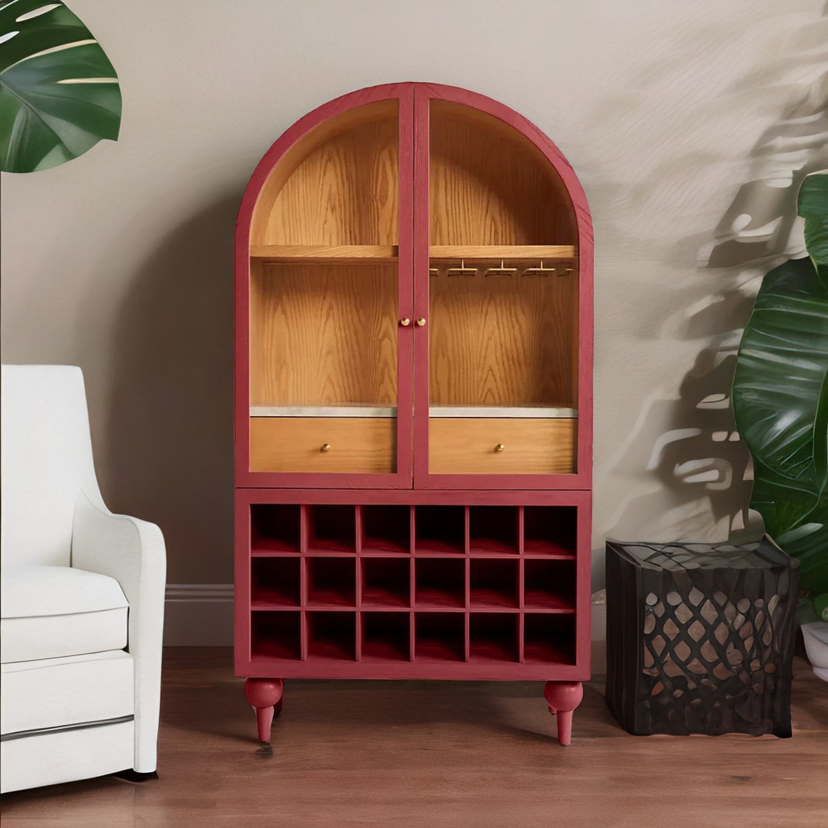 Classic Solid Wood Natural Finish Bar Cabinet