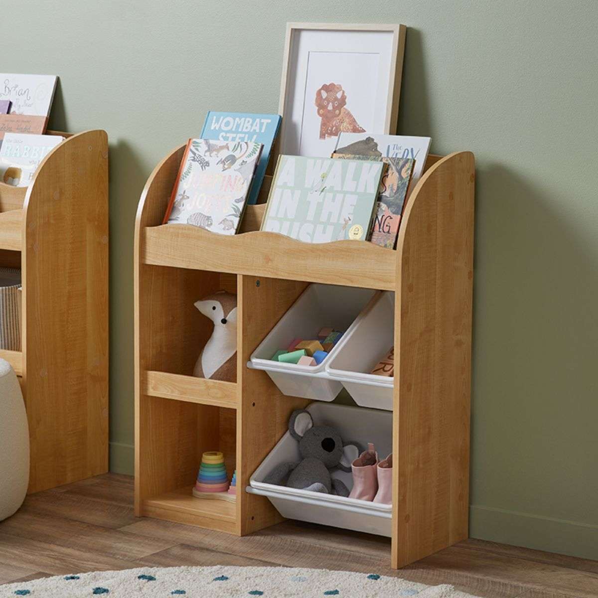 Natural Solid Kids Bookshelf And Organizer