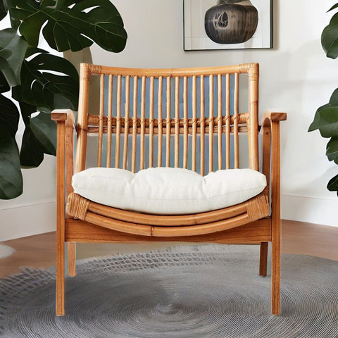 Rattan White Accent Chair with Cushion