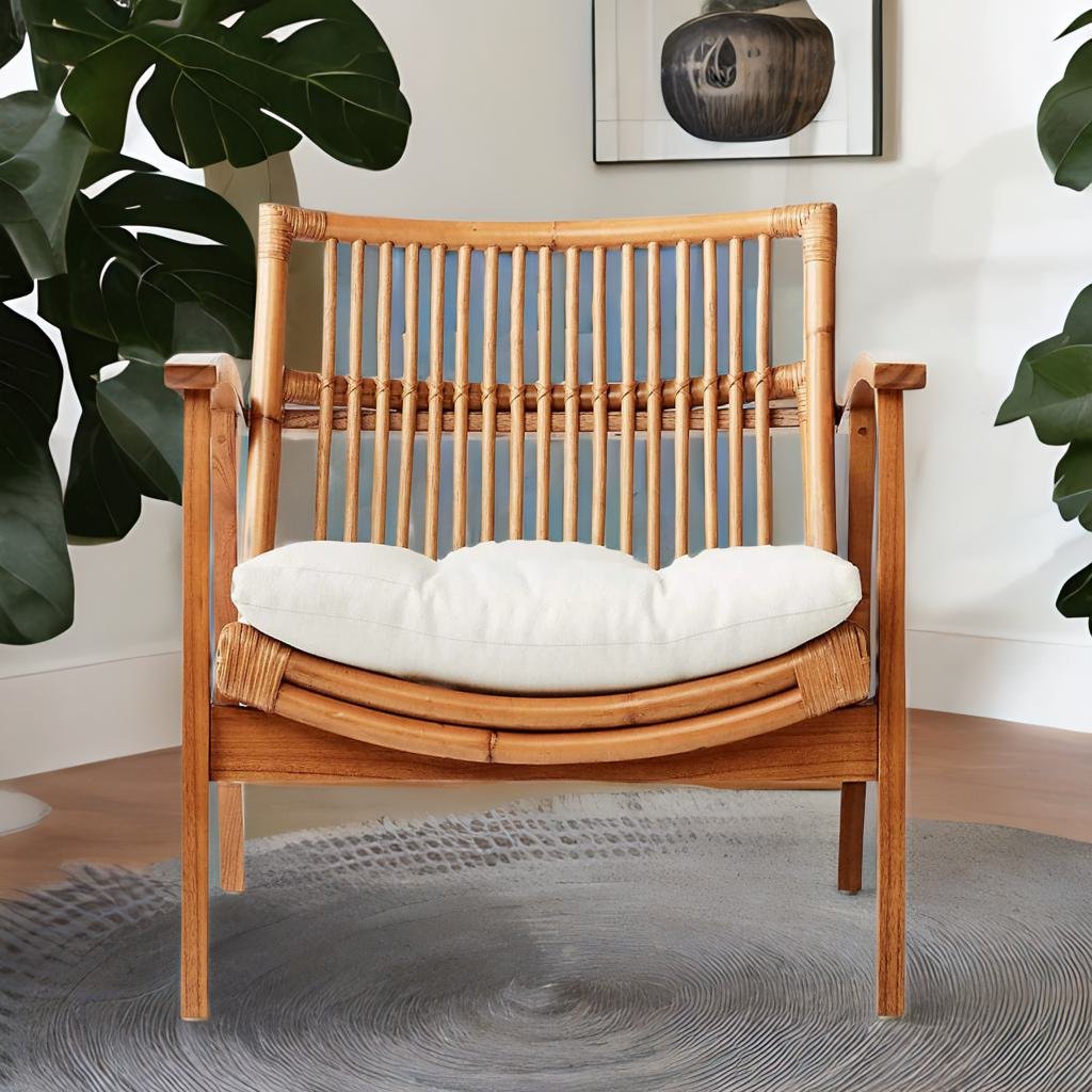 Rattan White Accent Chair with Cushion