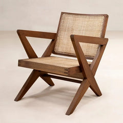 Rattan Modern Cane Armchair In Natural Finish