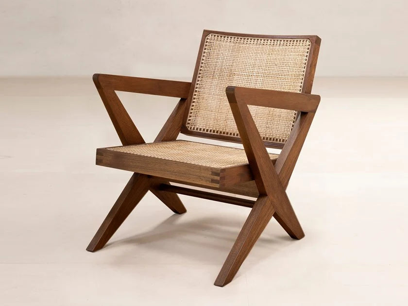 Rattan Modern Cane Armchair In Natural Finish