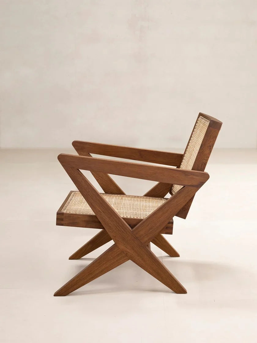 Rattan Modern Cane Armchair In Natural Finish