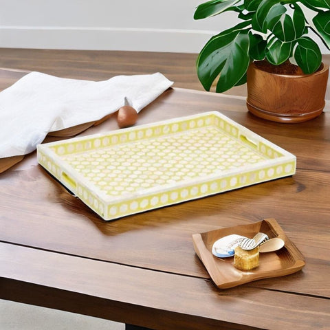 Bone Inlay Large Serving Tray - Honeycomb Pattern