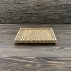 Bone Inlay Rectangle White Serving Tray - Lattice Pattern