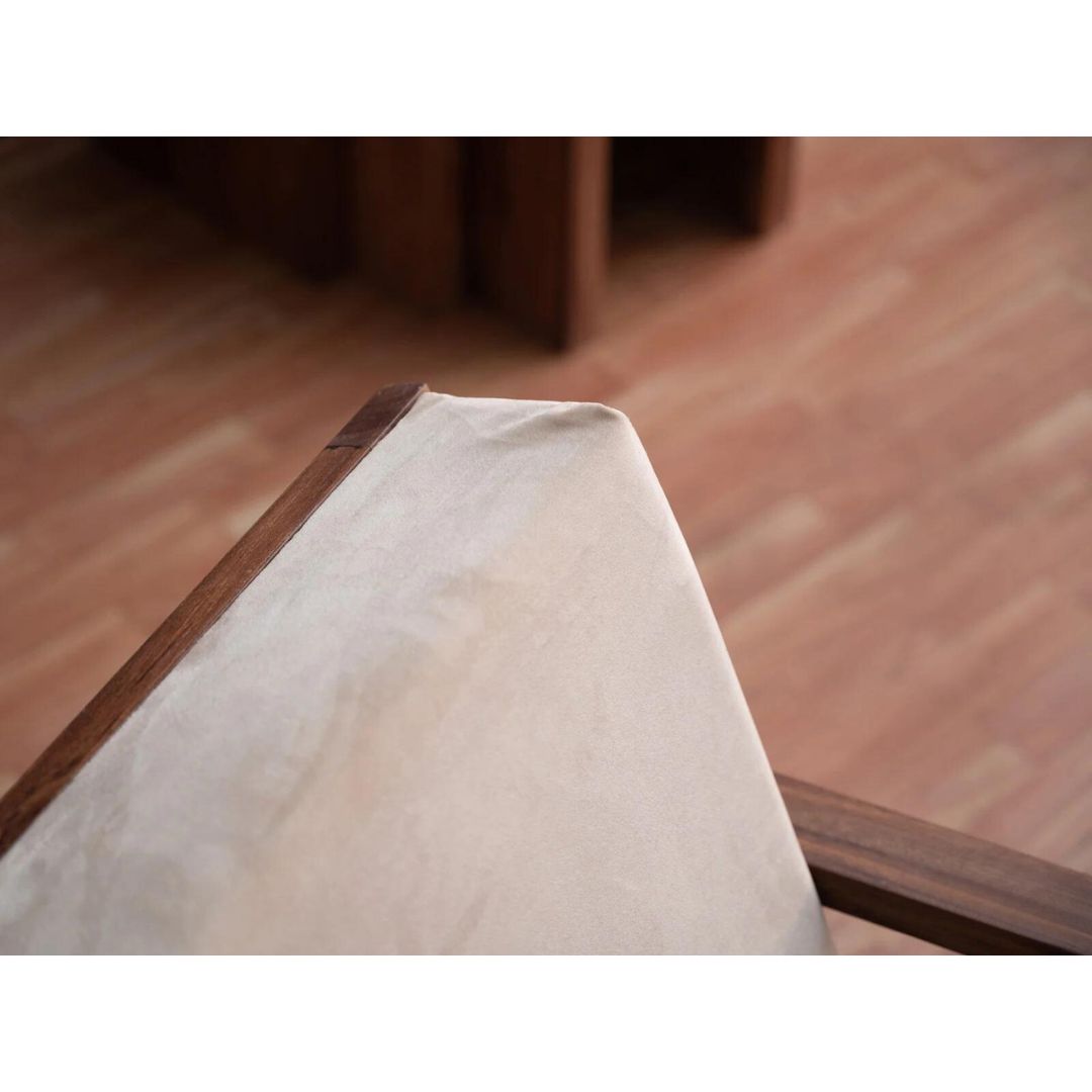 Modern sheesham Wood and Fabric Lounge Chair