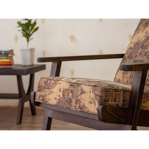 Sheesham Wood and Fabric Wing Back Chair