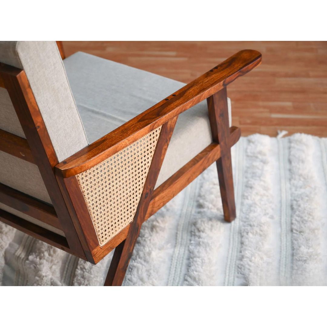 Modern sheesham Wood and Fabric Lounge Chair