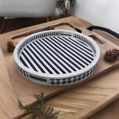 Bone Inlay Round Serving Tray | Stripped Pattern