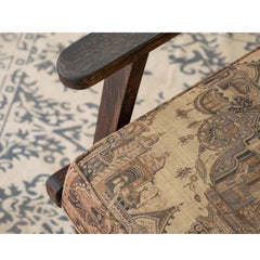 Sheesham Wood and Fabric Wing Back Chair