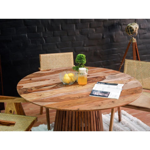 Classic Rattan Solid Sheesham Wood Round Dining Set With Chairs - 4 Seater, 6 Seater - All Sizes