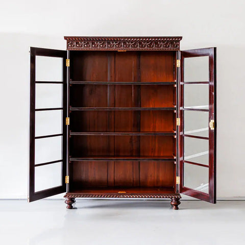 Traditional & Classic Carved Rosewood Glass Front Cabinet
