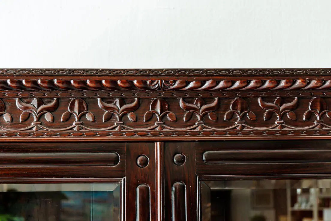 Traditional & Classic Carved Rosewood Glass Front Cabinet