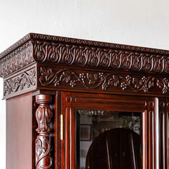 Traditional & Classic Carved Teakwood Glass Front Cabinet