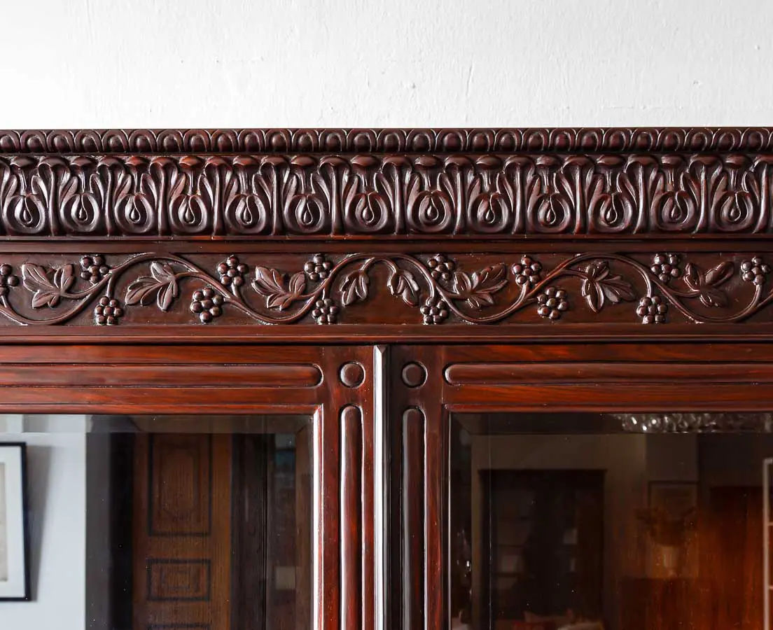 Traditional & Classic Carved Teakwood Glass Front Cabinet