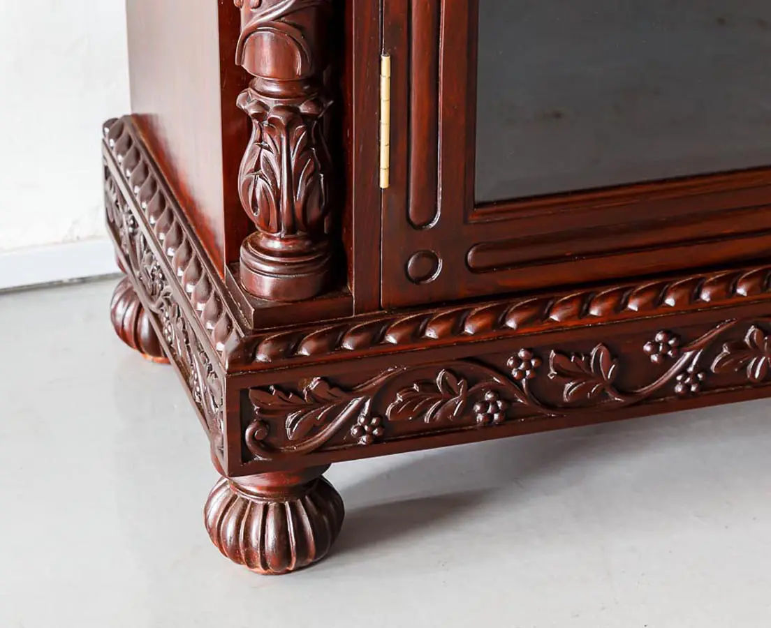 Traditional & Classic Carved Teakwood Glass Front Cabinet