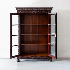Traditional & Classic Carved Teakwood Glass Front Cabinet