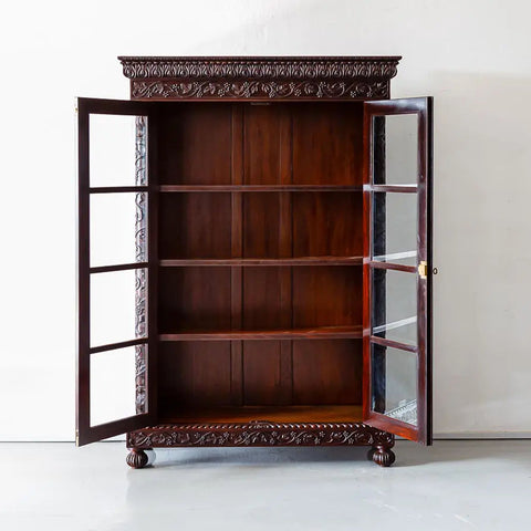 Traditional & Classic Carved Teakwood Glass Front Cabinet