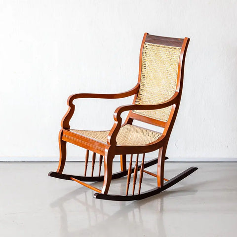 Traditional Luxurious Teakwood Rocking Chair with Cane