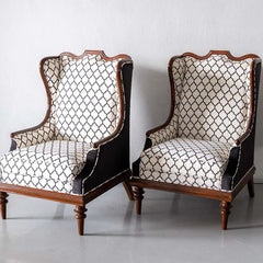 Traditional Pair of Luxurious Teakwood Walnut Wing Chair