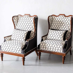 Traditional Pair of Luxurious Teakwood Walnut Wing Chair